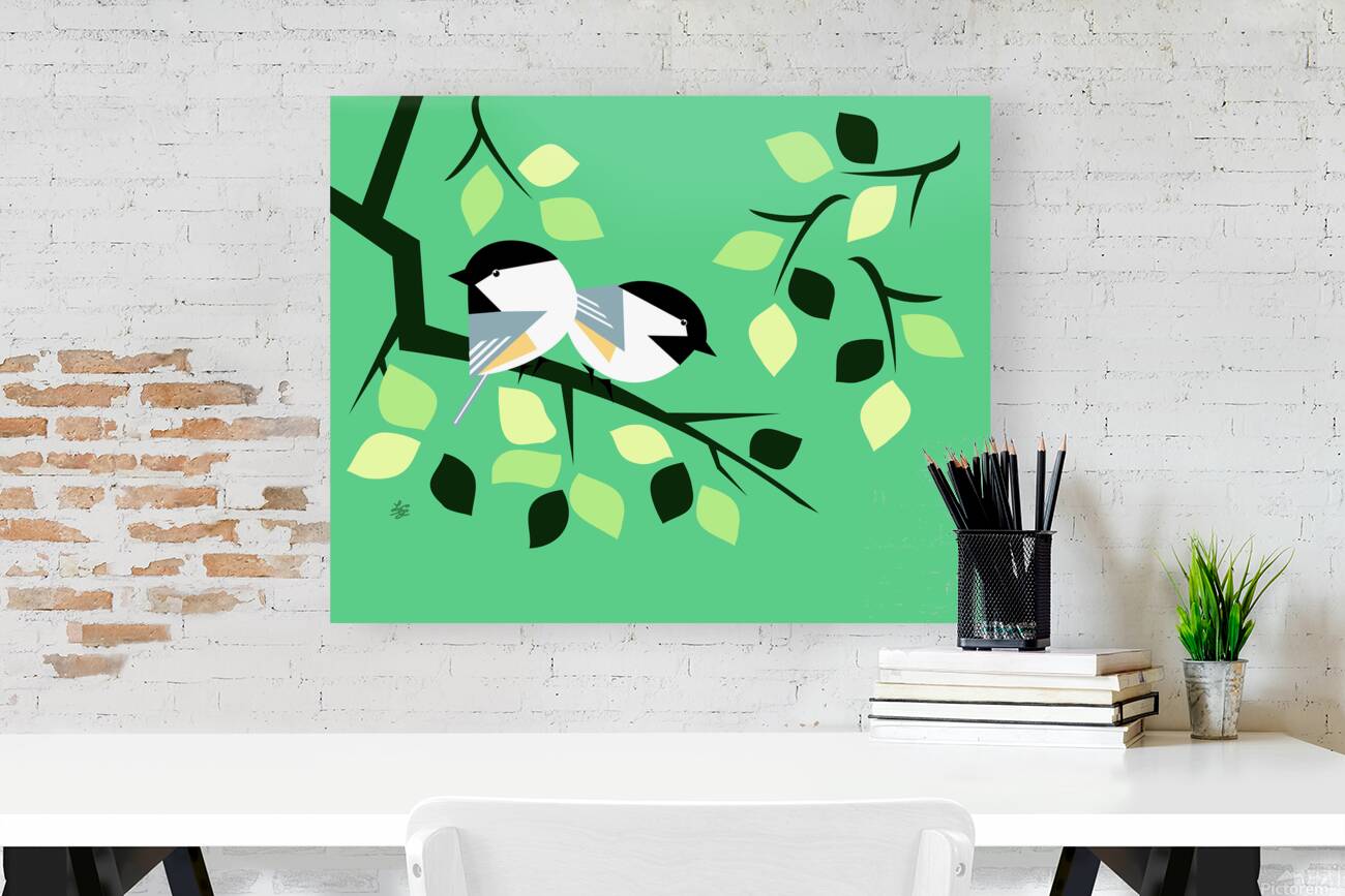 Chickadees On Tree Branch Reproduction