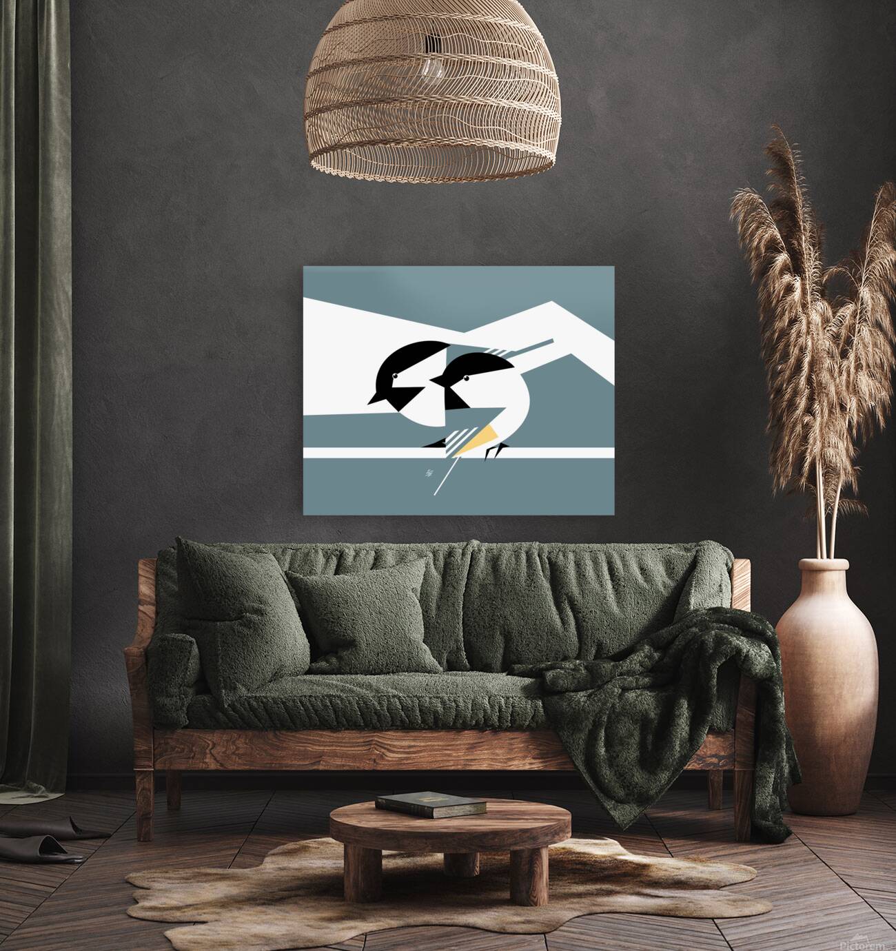 Black Capped Chickadees Geometric Style Reproduction