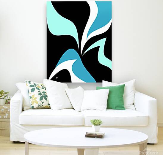 Blue On Black Wavy Shapes Abstract by Liz Cereby