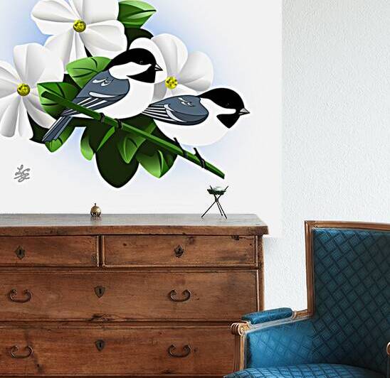 Black Capped Chickadee and Apple Blossoms by Liz Cereby