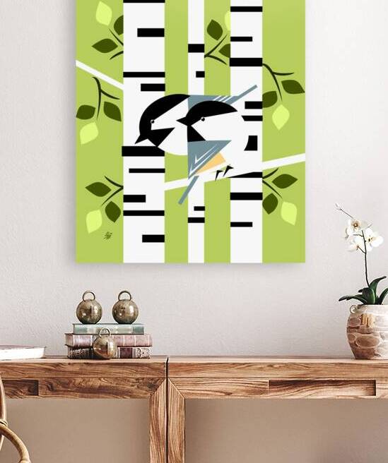 Birch Tree and Black Capped Chickadees by Liz Cereby