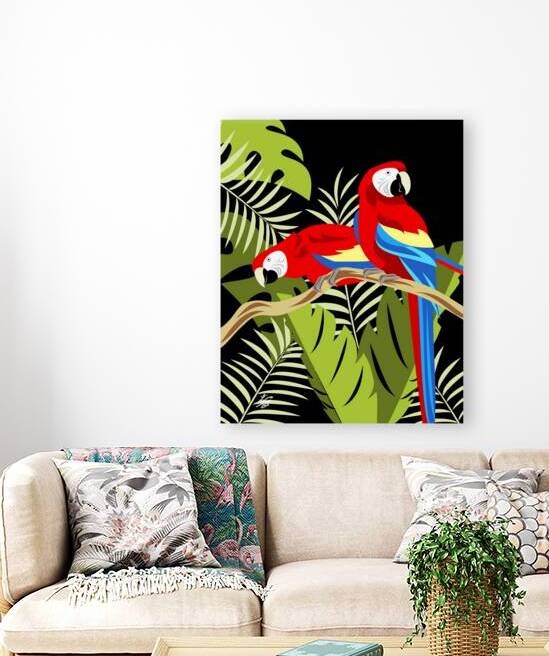 Stylized Two Scarlet Macaws by Liz Cereby