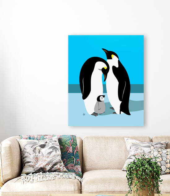 Emperor Penguin With Baby Chick by Liz Cereby