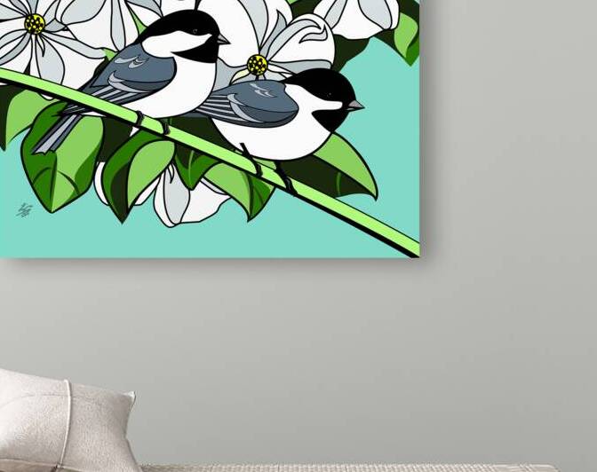 Black Capped Chickadee and DogWood Flowers by Liz Cereby