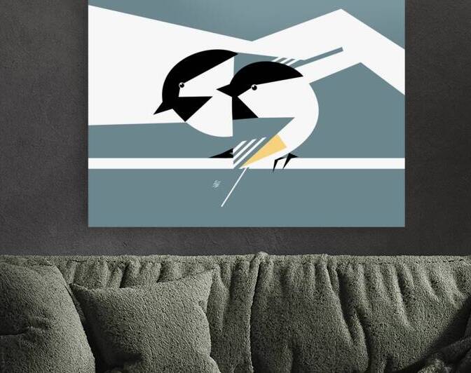 Black Capped Chickadees Geometric Style by Liz Cereby