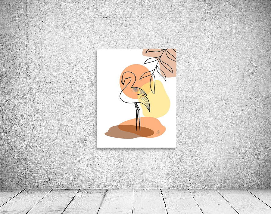 Abstract Flamingo Art Illustration With Leaves and Soft Color Blocks by ...
