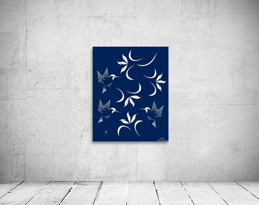 Hummingbird Pattern On Navy Blue Background Wall Preview