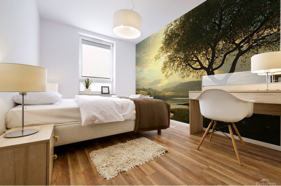 Tranquil Lakeside Sunset Mural print