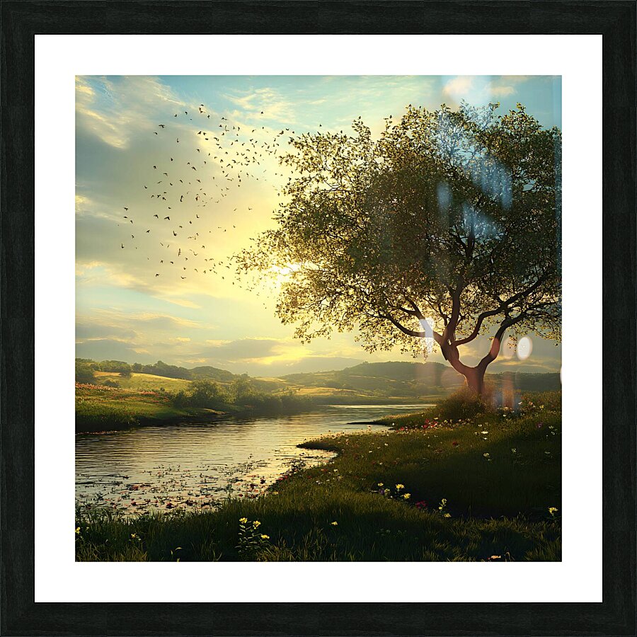 Tranquil Lakeside Sunset Picture Frame print