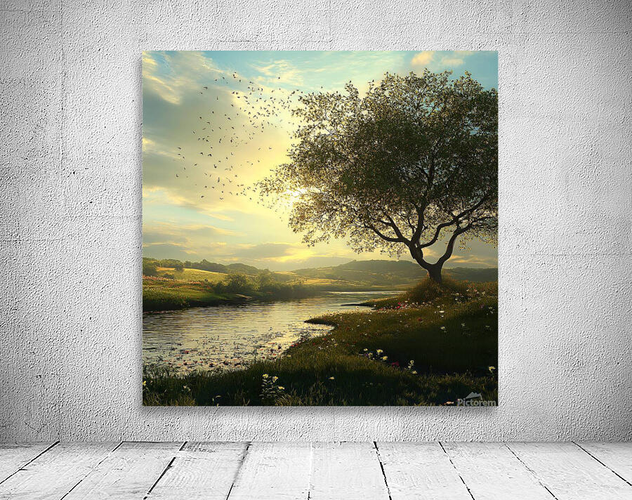 Tranquil Lakeside Sunset Wall Preview
