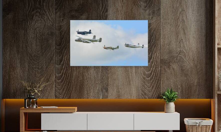 Red Bull Formation P-38 B-25 F4U Corsair F8F Bearcat by Ross Sharp