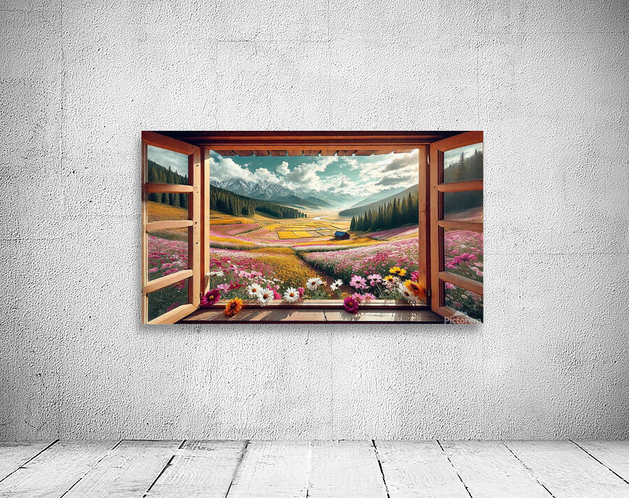 landscape of a flowery field seen from the window by Rayanne Alves Wall Art