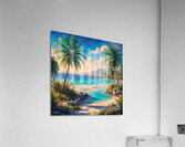 Serene beach landscape with palm trees crystal  Acrylic Print