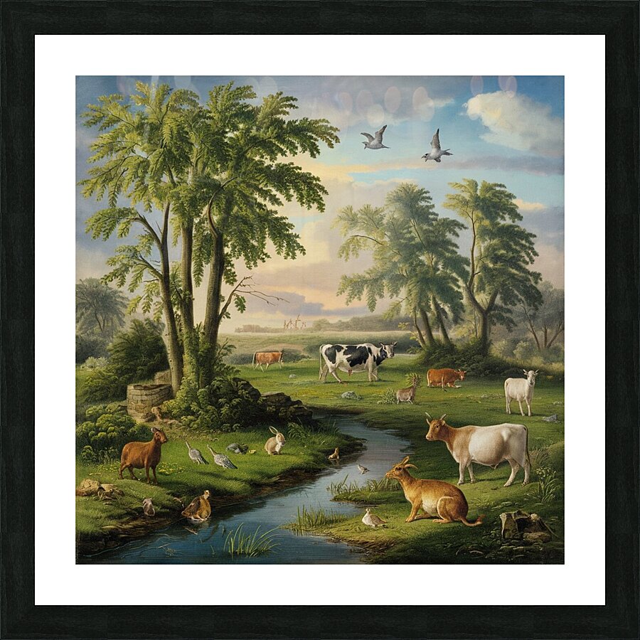 Nature in the Spring .bords rabbits . water cows .goats Picture Frame print
