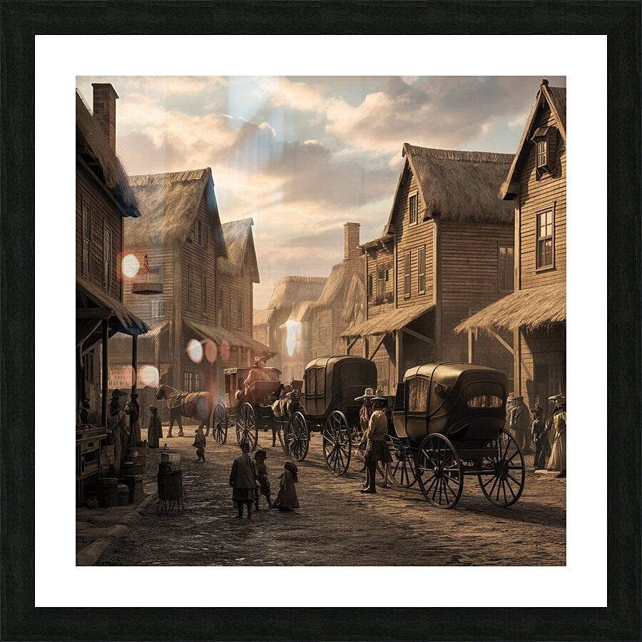 A busting 1800s town Picture Frame print