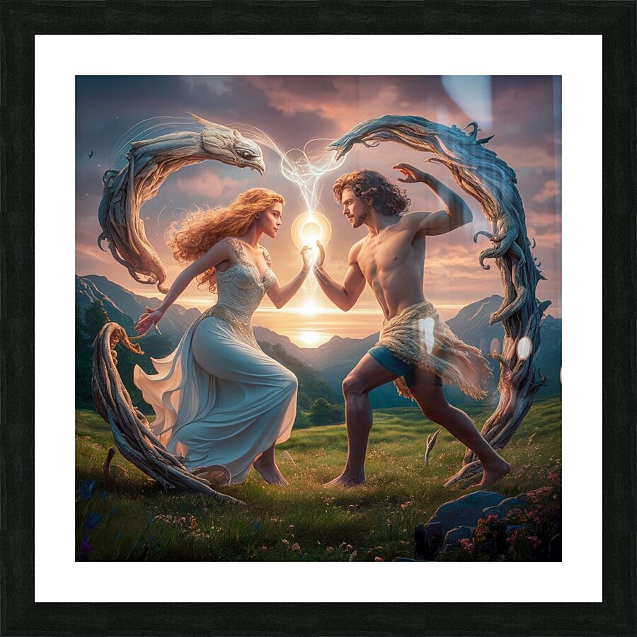 Une femme d Une beaute irreelle rencontre un homme au charme mysterieux  Picture Frame print