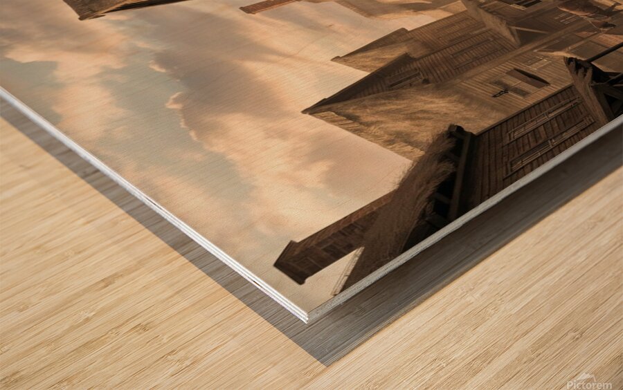 A busting 1800s town Wood print