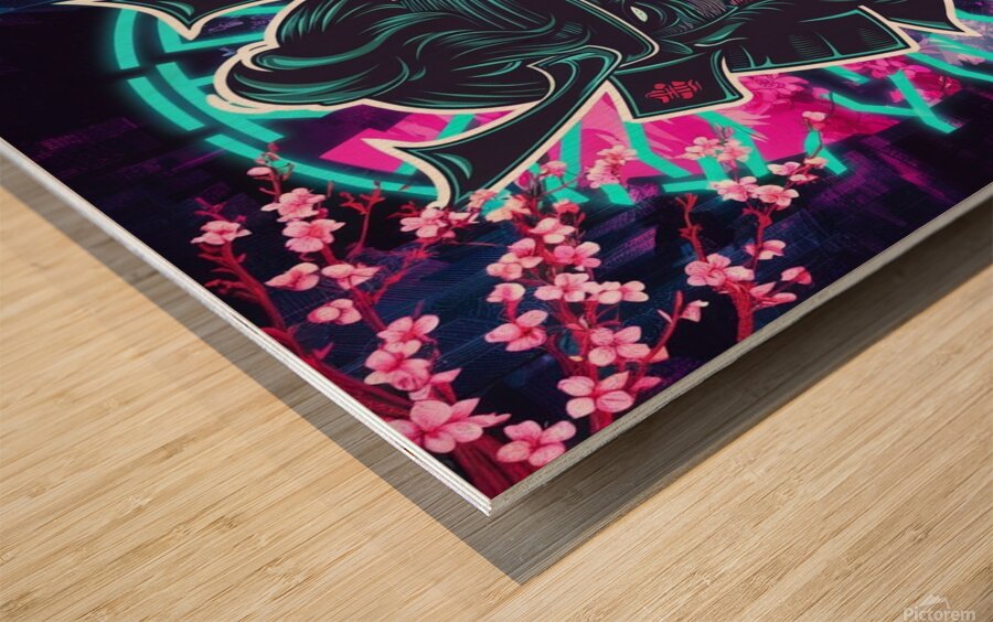 Futuristic samurai mask Wood print