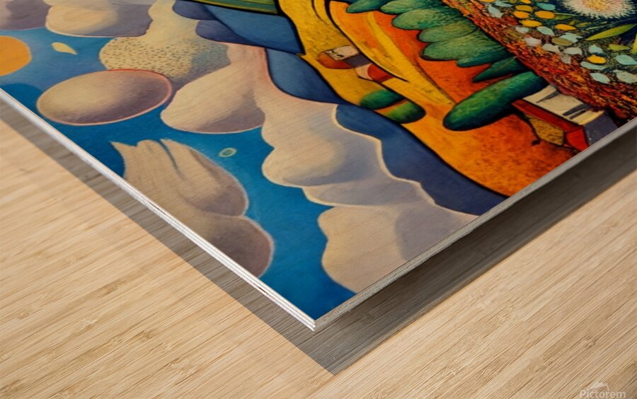 Van Gogh Flores y colinas atardecer watercolor Wood print