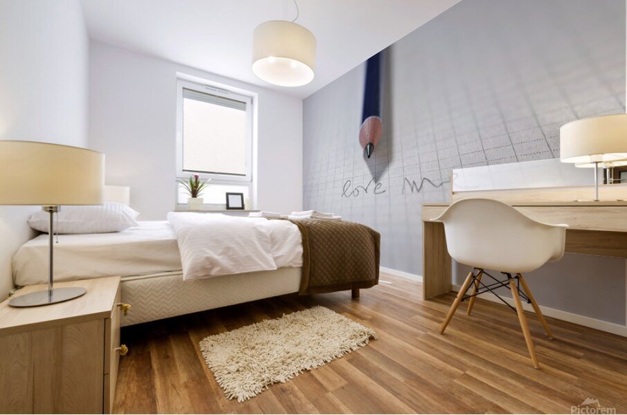 Words LOVE ME on paper and pencil Mural print