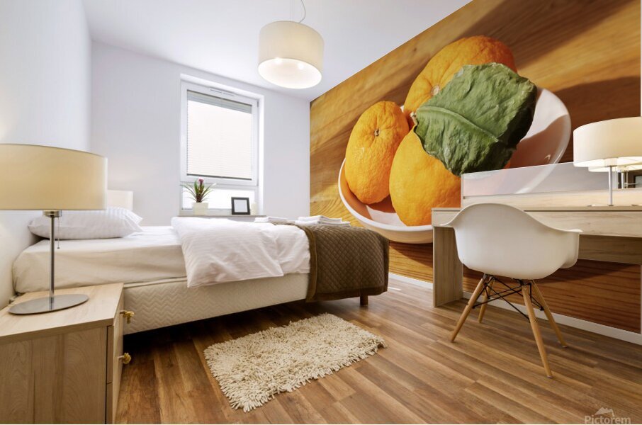 Fresh oranges in plate Mural print