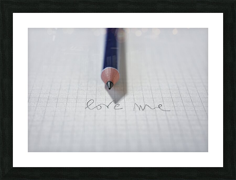 Words LOVE ME on paper and pencil Picture Frame print
