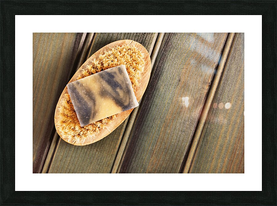 Soap bar and bristle brush Picture Frame print
