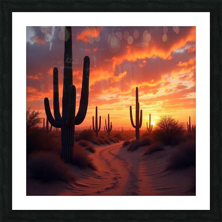 Cactus Sunset Trail – Desert Glow at Golden Hour Picture Frame print
