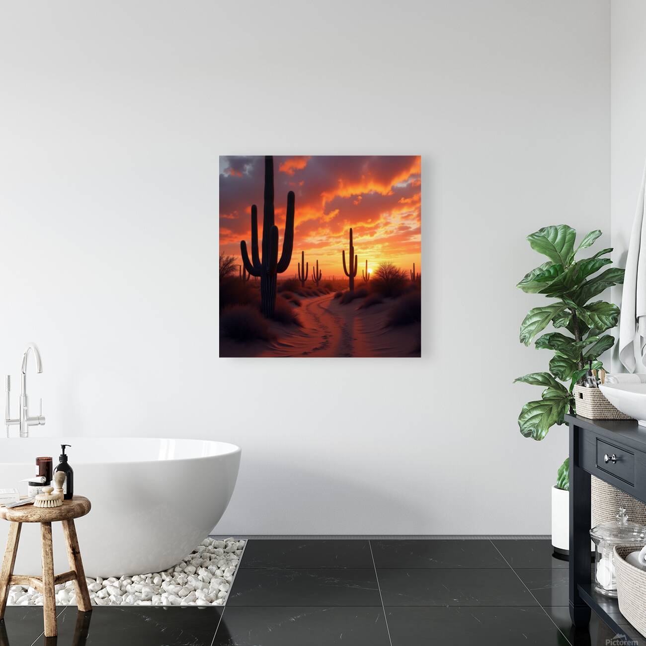 Cactus Sunset Trail – Desert Glow at Golden Hour Reproduction