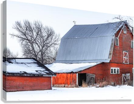 Red Barn Winter Scene Canvas Print