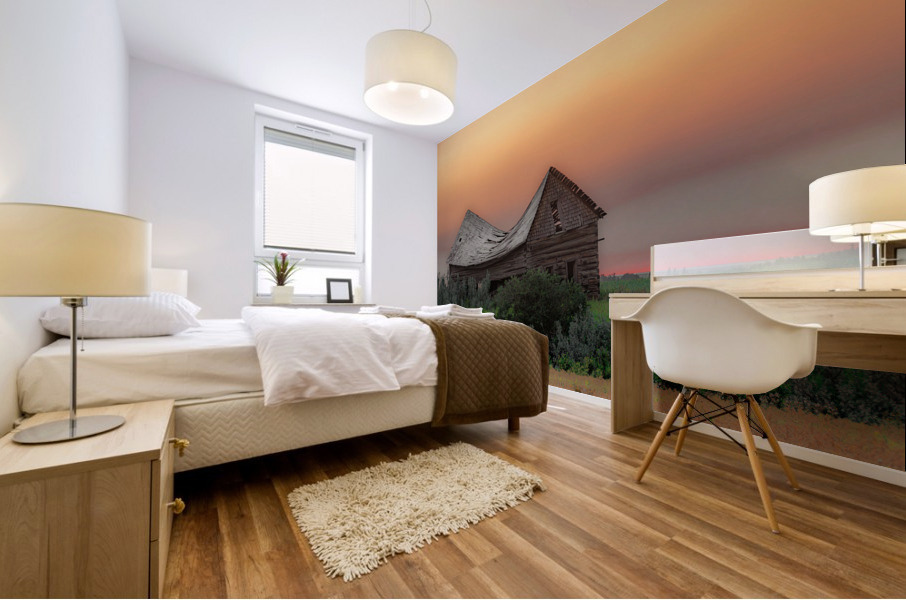 Old Cabin at Sunset Mural print