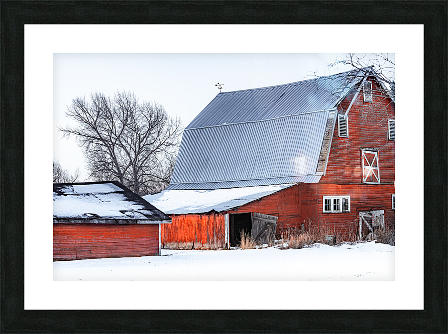 Red Barn Winter Scene Picture Frame print