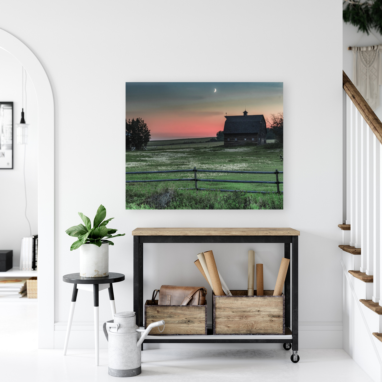 Barn Under a Crescent Moon Reproduction