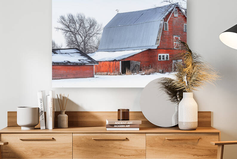 Red Barn Winter Scene Reproduction