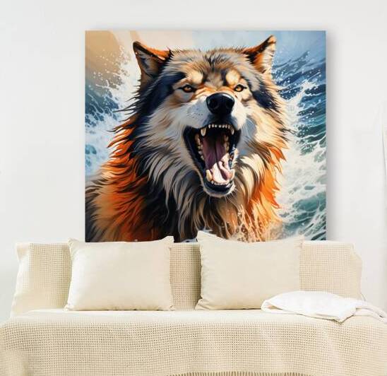 2 wolf dog snarling menacingly fur infused with u by NW OHIO IMAGES