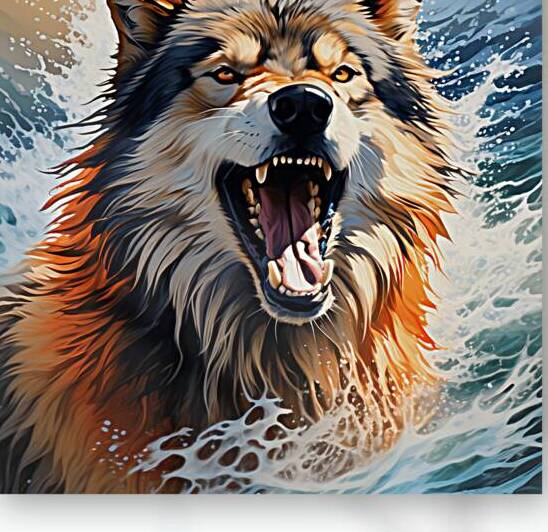 2 wolf dog snarling menacingly fur infused with u by NW OHIO IMAGES