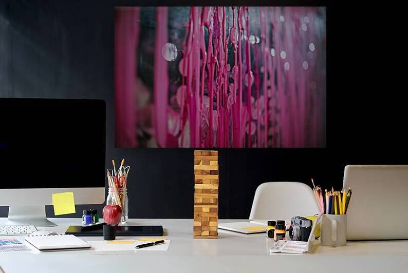 A mesmerizing abstract painting with a pink color by Gabriel Mocanu