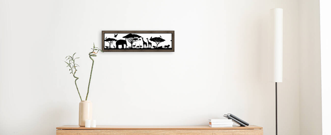 Vector horizontal seamless tropical african savannah with lions elephant girrafe vulture heron hyena common warthog  common warthog grey parrot African ostrich and crowned crane by Save Jungle