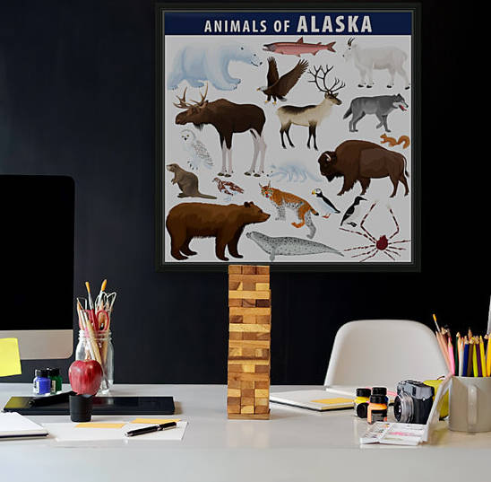 vector set - animals of Alaska: polar bear bald eagle moose lynx beaver crab fox owl seal bison bear mountain goat reindeer wolf by Save Jungle