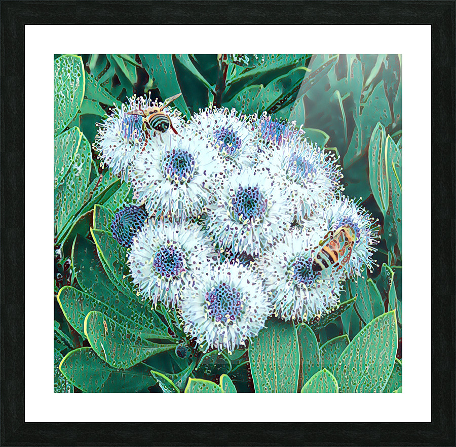 Purple button flower with bees 2 Picture Frame print