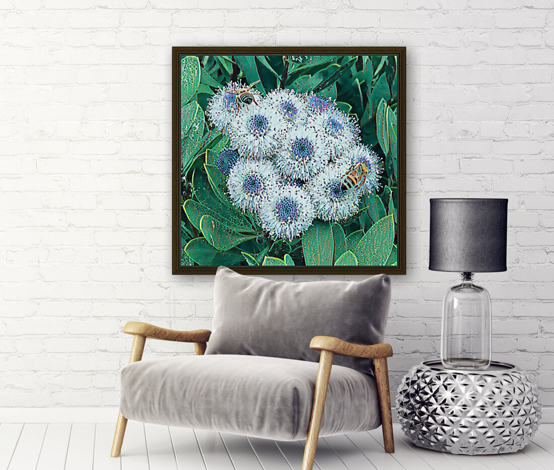 Purple button flower with bees 2 Reproduction