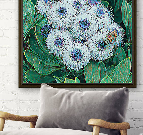 Purple button flower with bees 2 Reproduction