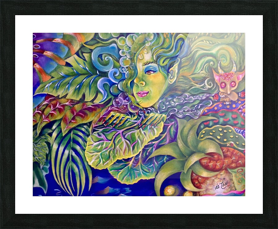 Forest elf surrounded by plants Picture Frame print