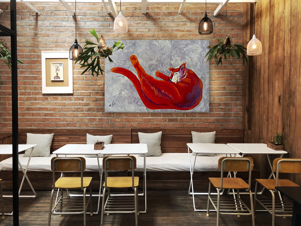 Cute red cat bathing Reproduction