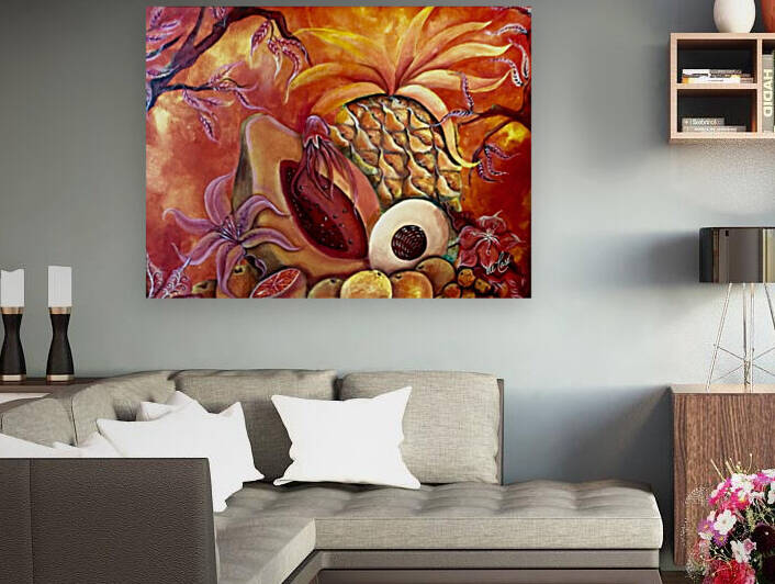 Orange fruits with flowers by deCaso Art