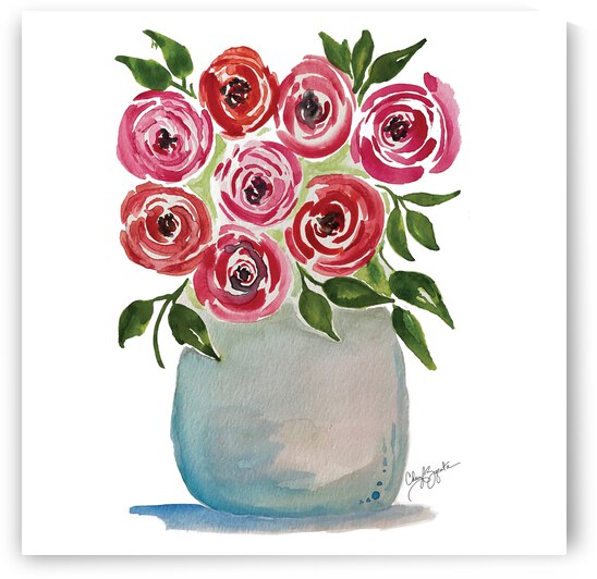 Blue Vase Roses by Cheryl Zapata