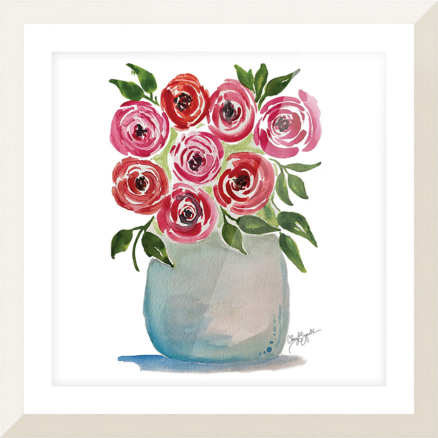 Blue Vase Roses Picture Frame print