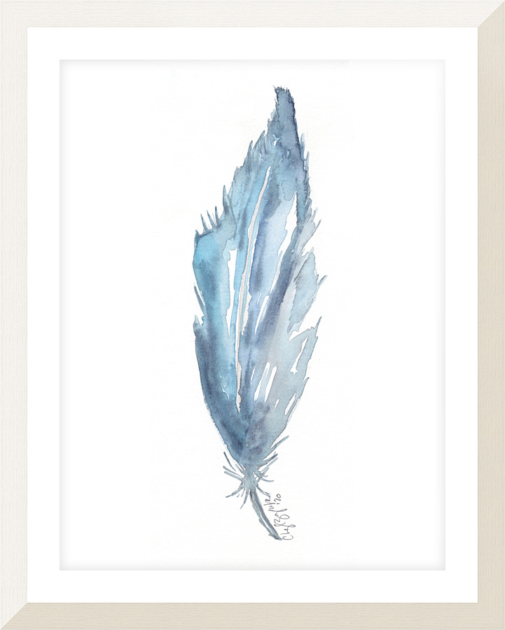 Blue Watercolor Feather Picture Frame print