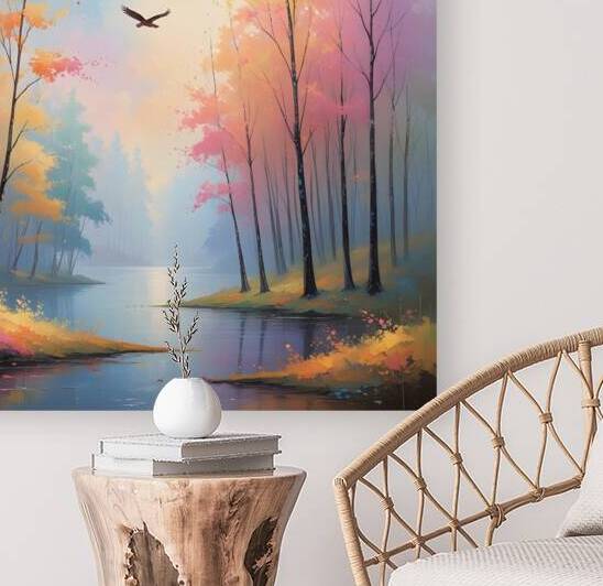 Autumn Whispers: Dreamy Forest Landscape with Misty Trees and Soaring Eagle – Ethereal Nature Art wall by abdodd