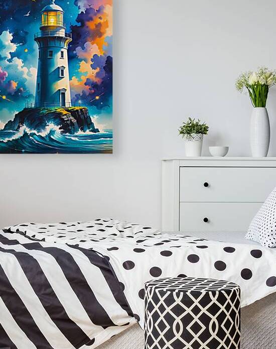 Magical Lighthouse Illustration – Dreamy Ocean Night Scene Art by abdodd